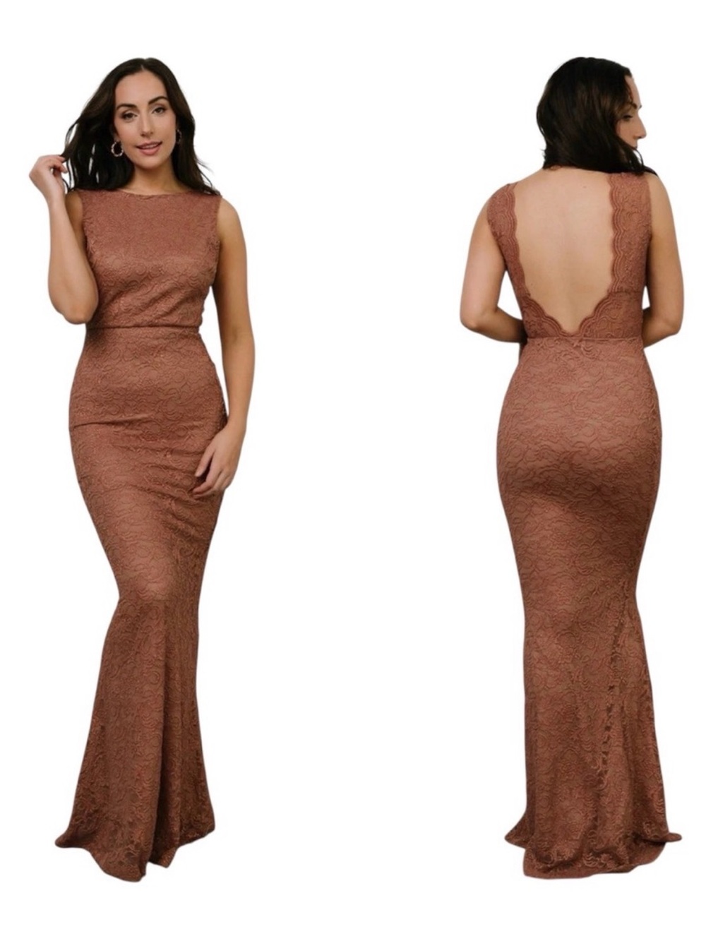 Baltic Born Scalloped Back Lace Mermaid Gown in Brown NWT in size Medium